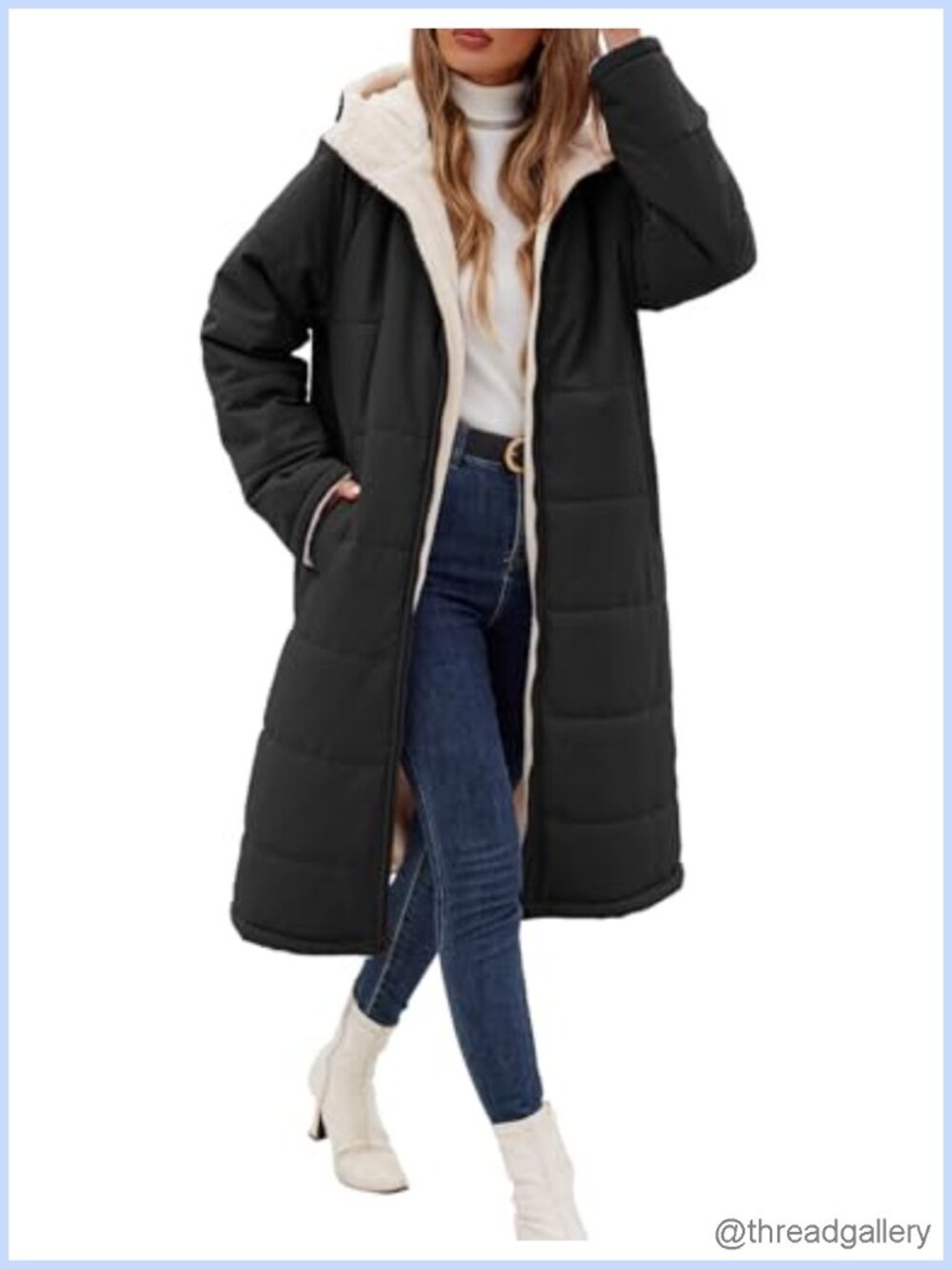 Reversible Long Sherpa Fleece Lined Puffer Jacket Hooded Winter Coat